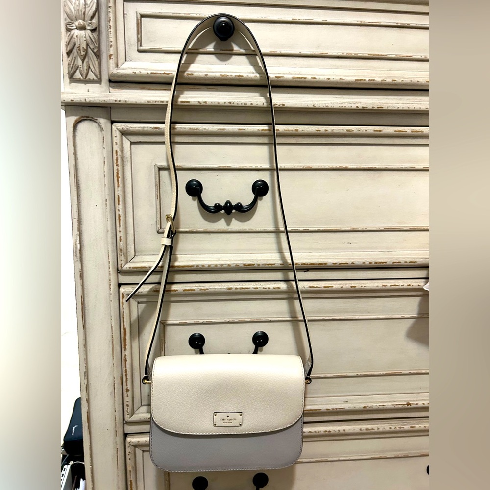 Kate Spade, white and gray leather Crossbody bag.